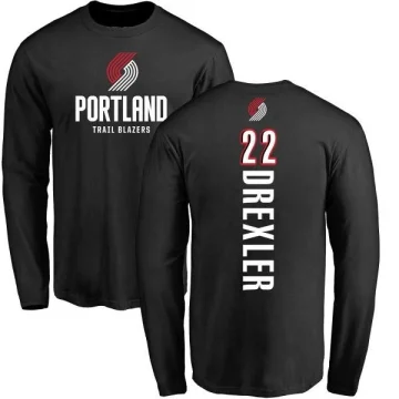 Clyde Drexler Men's Portland Trail Blazers Branded Backer Long Sleeve T-Shirt Black