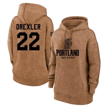Clyde Drexler Women's Portland Trail Blazers 2023 Salute to Service Pullover Hoodie Brown