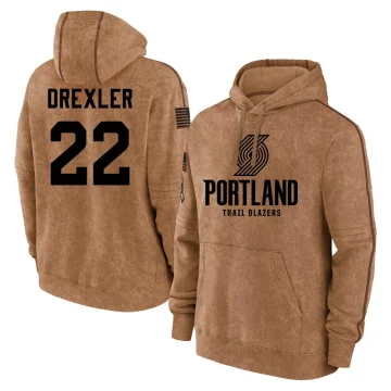 Clyde Drexler Youth Portland Trail Blazers 2023 Salute to Service Club Pullover Hoodie Brown