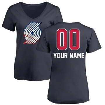 Custom Women's Portland Trail Blazers Branded Name and Number Banner Wave V-Neck T-Shirt Navy