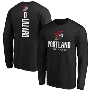 Damian Lillard Men's Portland Trail Blazers Backer Long Sleeve T-Shirt Black